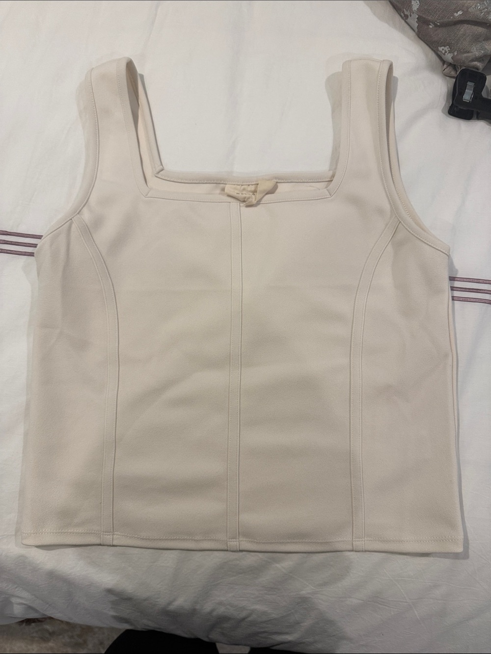MELLODAY Cream Square-Neck Tank With Seam Detailing